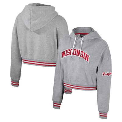 The Wild Collective Heather Gray Wisconsin Badgers Cropped Shimmer Pullover Hoodie