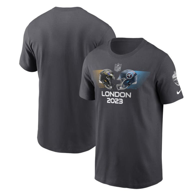 Nike Anthracite Baltimore Ravens Vs. Tennessee Titans 2023 London Game Essential T-shirt