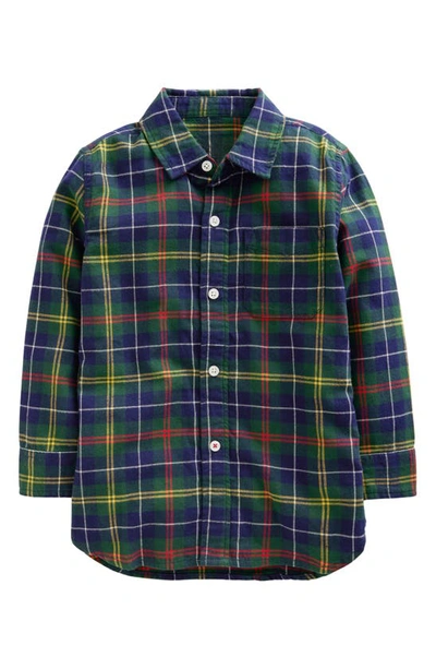 Mini Boden Kids' Plaid Flannel Button-up Shirt In Green/ Navy/ Yellow
