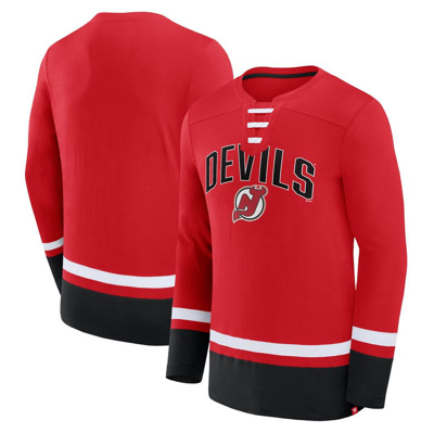 Fanatics Branded Red New Jersey Devils Back Pass Lace-up Long Sleeve T-shirt