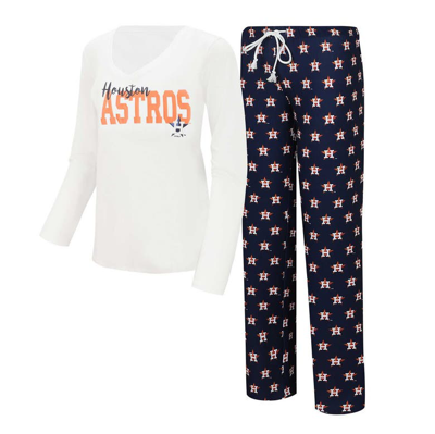 Concepts Sport Women's  White, Navy Houston Astros Long Sleeve V-neck T-shirt And Gauge Pants Sleep S In White,navy