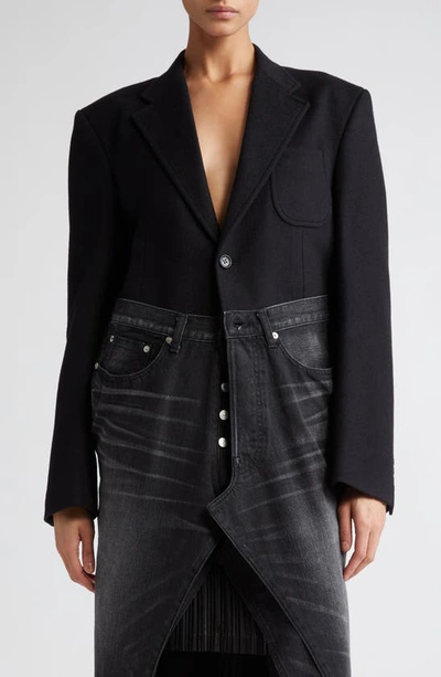 Junya Watanabe Mixed-media Wool Cashmere Denim Levis Coat In Black