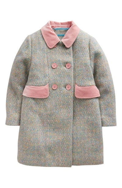 Mini Boden Kids' Wool Blend Coat Pink / Blue Herringbone Girls Boden