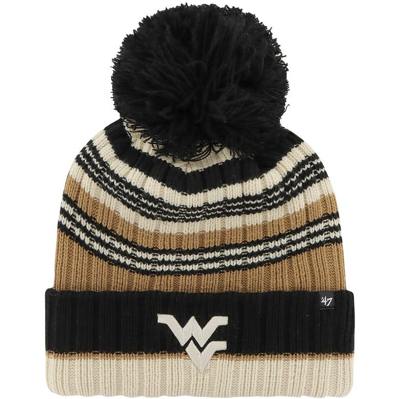 47 ' Khaki West Virginia Mountaineers Barista Cuffed Knit Hat With Pom