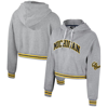 THE WILD COLLECTIVE THE WILD COLLECTIVE HEATHER GRAY MICHIGAN WOLVERINES CROPPED SHIMMER PULLOVER HOODIE