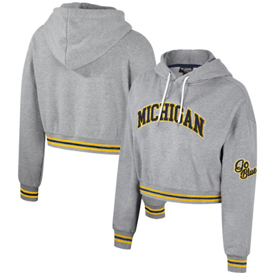 The Wild Collective Heather Gray Michigan Wolverines Cropped Shimmer Pullover Hoodie