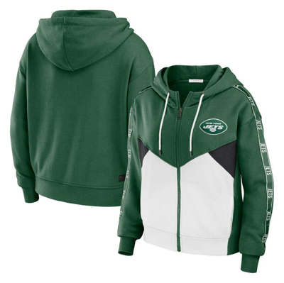 Wear By Erin Andrews Green/white New York Jets Plus Size Color Block Full-zip Hoodie