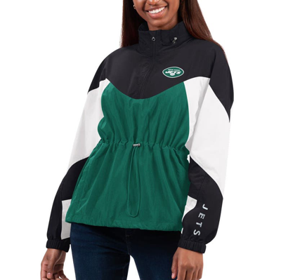 G-iii 4her By Carl Banks Women's  Green, Black New York Jets Tie Breaker Lightweight Quarter-zip Jack In Green,black