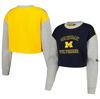Hype And Vice Navy Michigan Wolverines Colorblock Rookie Crew Pullover Sweatshirt In Navy