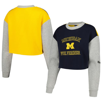 Hype And Vice Navy Michigan Wolverines Colorblock Rookie Crew Pullover Sweatshirt