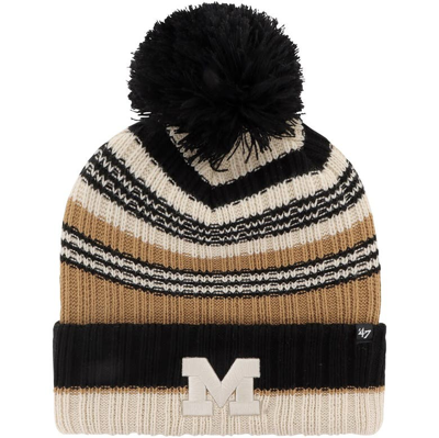 47 Brand '47 Khaki Michigan Wolverines Barista Cuffed Knit Hat With Pom