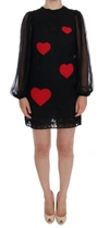 DOLCE & GABBANA DOLCE & GABBANA BLACK LACE RED HEART SHIFT WOMEN'S DRESS