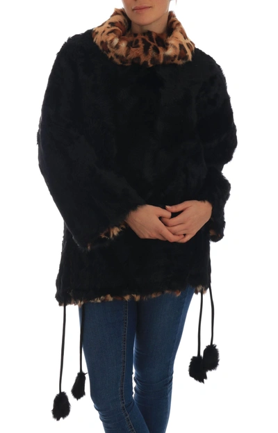 Dolce & Gabbana Lamb Leopard Print Fur Coat Women's Jacket In Black