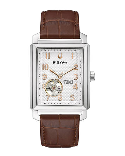Bulova Men's Automatic Sutton Brown Leather Strap Watch 33mm In Brown / Gold Tone / Rose / Rose Gold Tone / Silver / White
