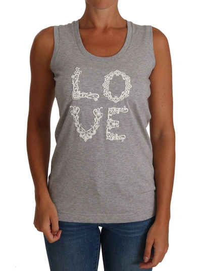 Dolce & Gabbana Gray And White Cami Tank Gray Love Cotton Top