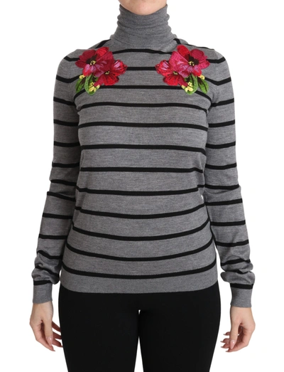 Dolce & Gabbana Gray Cashmere Silk Turtleneck Sweater In Black And Gray
