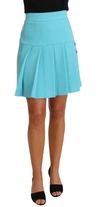 Dolce & Gabbana Light Blue Crystal Wool A-line Pleated Skirt In Light Blue