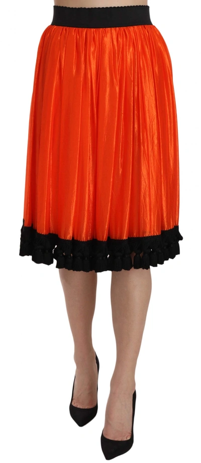 Dolce & Gabbana Orange High Waist Knee Length Skirt In Black