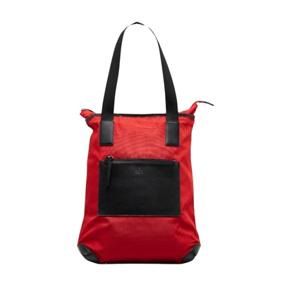 Gucci Gg Canvas Red Leather Tote Bag ()