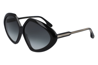 Victoria Beckham Geometric Oval Chevron Acetate Sunglasses In Black / Grey