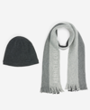 Kenneth Cole Striped Scarf With Sherpa-lined Beanie Set In Charcoal