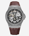 KENNETH COLE KENNETH COLE NEW YORK AUTOMATIC GUNMETAL WATCH WITH BROWN LEATHER STRAP