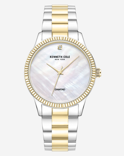Kenneth Cole Diamond Dial Water Resistant Two-tone Stainless Steel Bracelet Watch In Tt Silver,gold Yellow