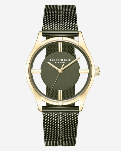 Kenneth Cole Transparency Water Resistant Stainless Steel Mesh Bracelet Watch In Green