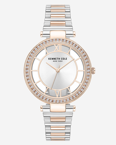 Kenneth Cole Transparency Water Resistant Stainless Steel Bracelet Watch In Tt Silver,gold Rose