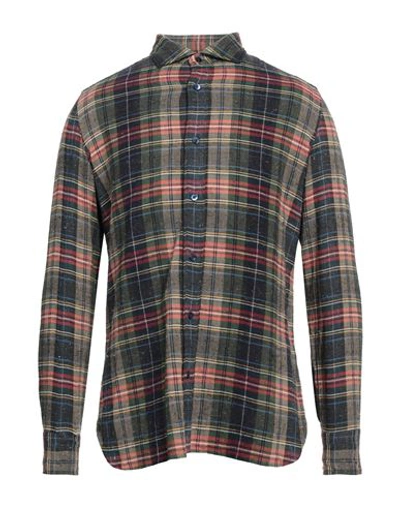 Giampaolo Man Shirt Military Green Size 15 ½ Viscose, Cotton, Polyamide