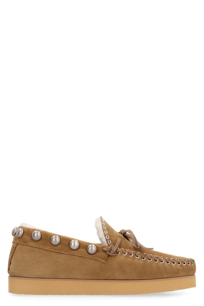 Isabel Marant Forley Shearling-lined Suede Moccasins In Beige