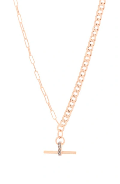 Meshmerise Mixed Chain Horizontal Bar Necklace In Rose