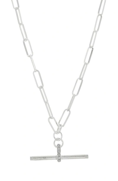 Meshmerise Diamond Cross Bar Pendant Necklace In Metallic