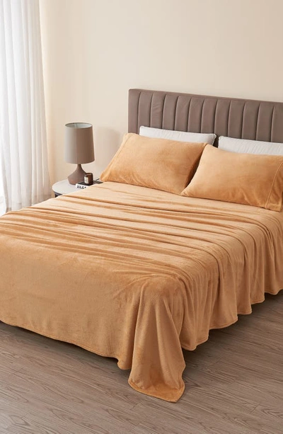 Woven & Weft Solid Plush Velour Sheet Set In Coral