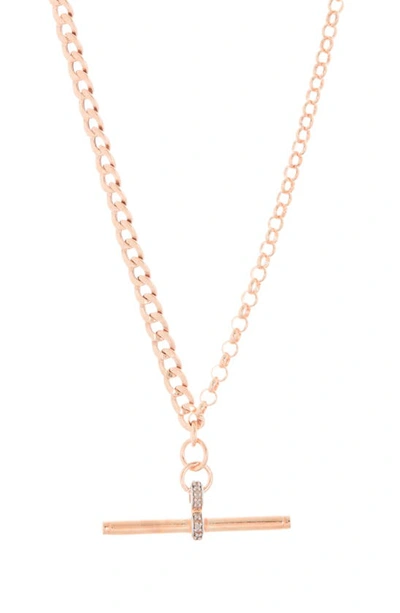 Meshmerise Diamond Cross Bar Pendant Necklace In Rose