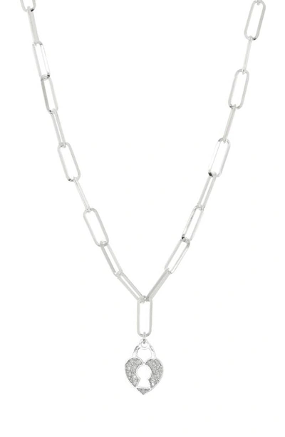 Meshmerise Pavé Diamond Heart Key Pendant Necklace In White