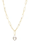 Meshmerise Pavé Diamond Heart Key Pendant Necklace In Yellow
