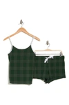 Calvin Klein Stretch Cotton Camisole & Shorts Pajamas In Kating Plaid Kells Green