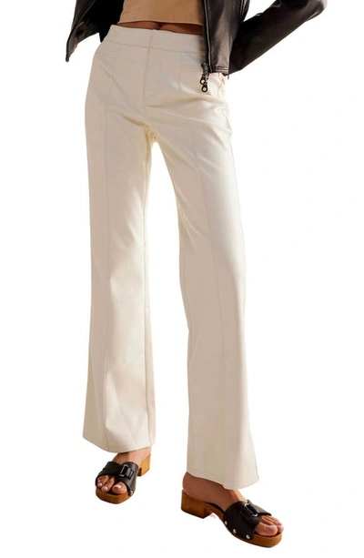 Free People Uptown High Waist Faux Leather Flare Trousers In Bone