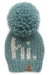 Pine + Poppy Babies' Hi Intarsia Pompom Hat In Soft Green