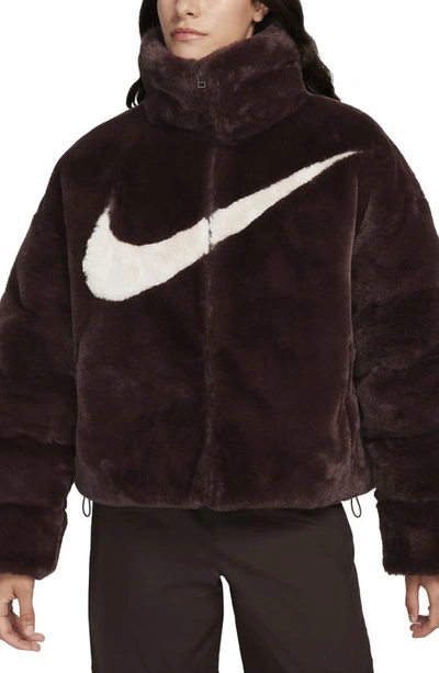 Nike Women's  Sportswear Essential Oversized Faux Fur Puffer In Brown