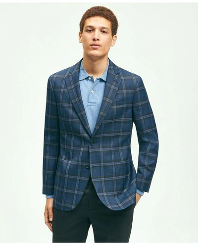 Brooks Brothers Slim Fit Wool Hopsack Plaid Patch Pocket Sport Coat | Navy | Size 38 Regular