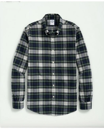 Brooks Brothers Big & Tall Portuguese Flannel Polo Button Down Collar, Tartan Shirt | Green | Size 3x Tall