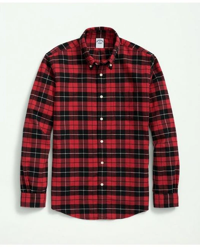 Brooks Brothers Big & Tall Portuguese Flannel Polo Button Down Collar, Plaid Shirt | Red | Size 3x