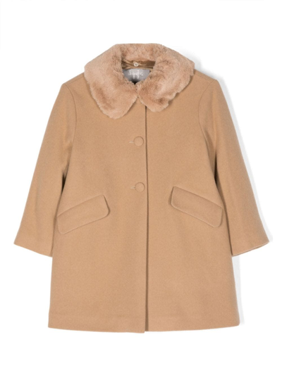 Il Gufo Kids' Faux-fur Collar Wool Coat In Marrone