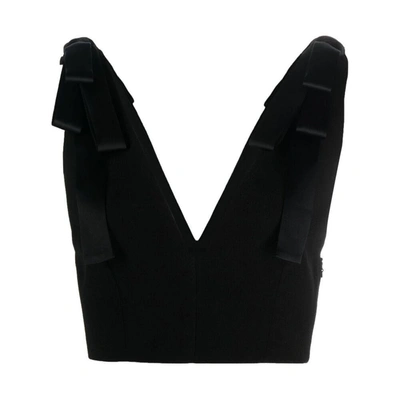 Monot Bow-embellished Cropped Crepe Top In Black