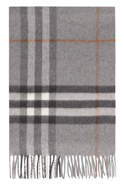 Burberry Cashmere Scarf With Check Pattern In Grey