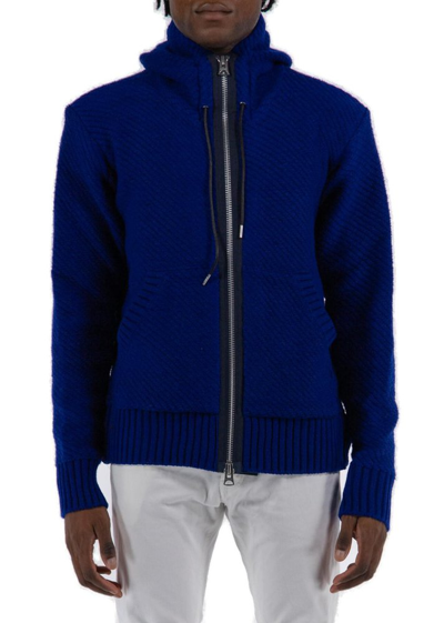 Sacai Zipped Knitted Hoodie In Blue
