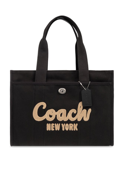 Coach Logo Flocked Tote Bag In Black
