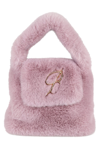 Blumarine Logo Faux Fur Top Handle Bag In Chulk Pink